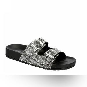 Madden Girl Teddy Footbed Slide Black Sandal Size 7.5